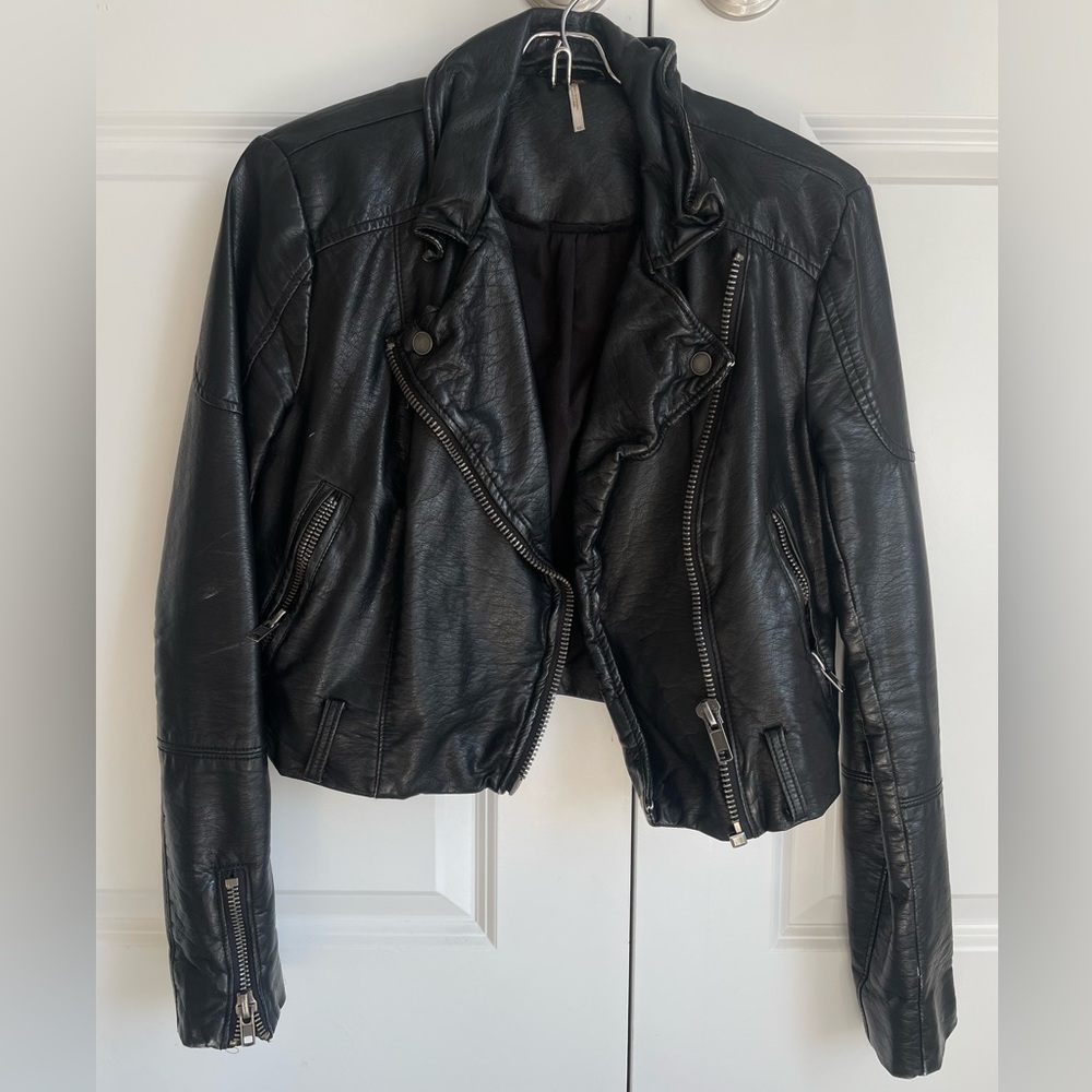 free people faux cropped leather jacket